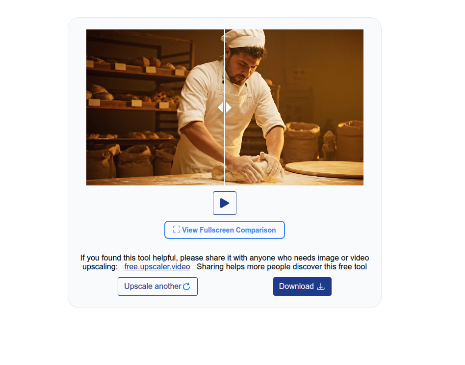 The before-and-after comparison view with a slider and a download button