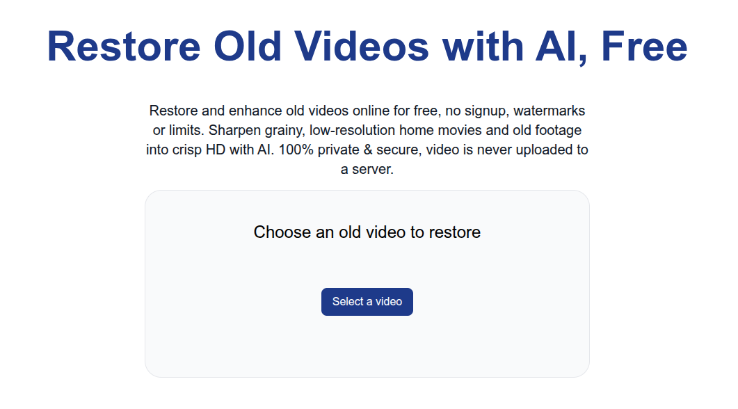 The restore-old-video page with a Choose a video or image file button
